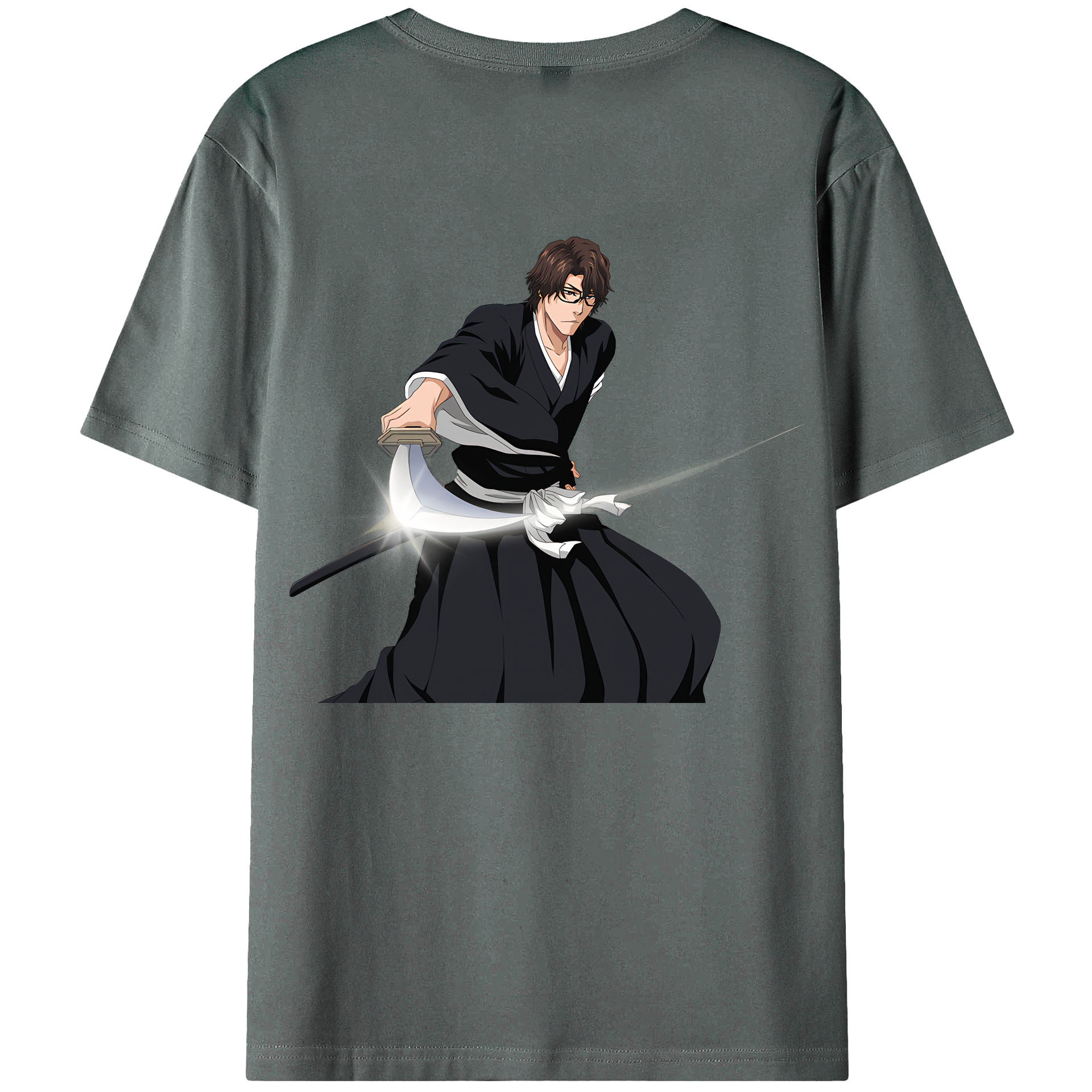 （画像用） ブリーチ 藍染 惣右介（あいぜん そうすけ） BLEACH Aizen Sousuke 綿100％ メンズ半袖Tシャツ（バックプリント） 通気性